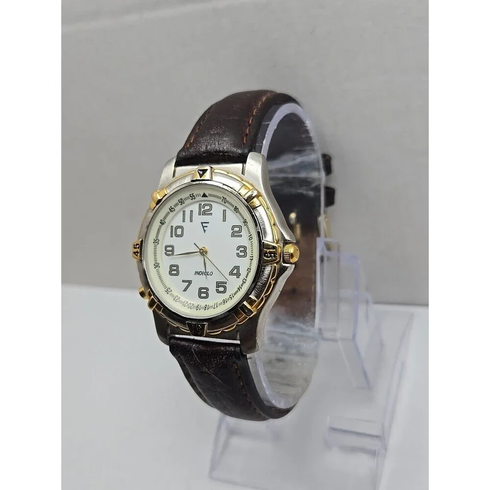 Timex Indiglo Easy Reader Mens Watch Two Tone Rotating Bezel Leather New Battery
